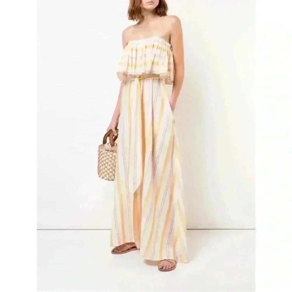 Lemlem Pink Stripe Ruffle Strapless Dress S NWOT